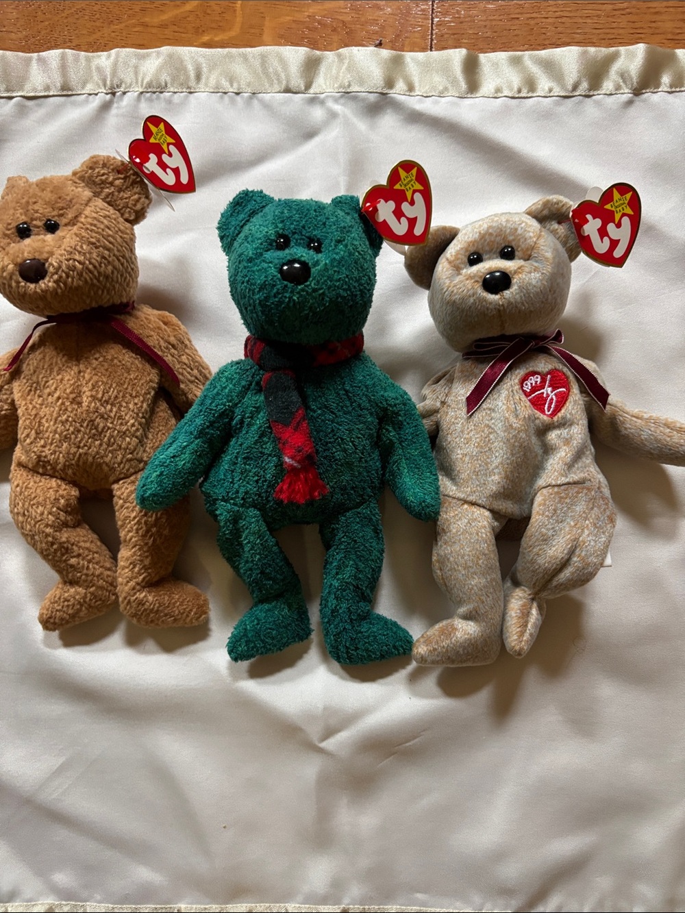 Ty vintage Beanie Bsby Bear Trio - Green, Brown, Cream